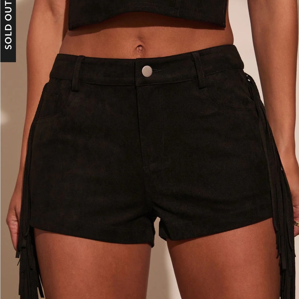 Vici Black High Waist Fringe Shorts
